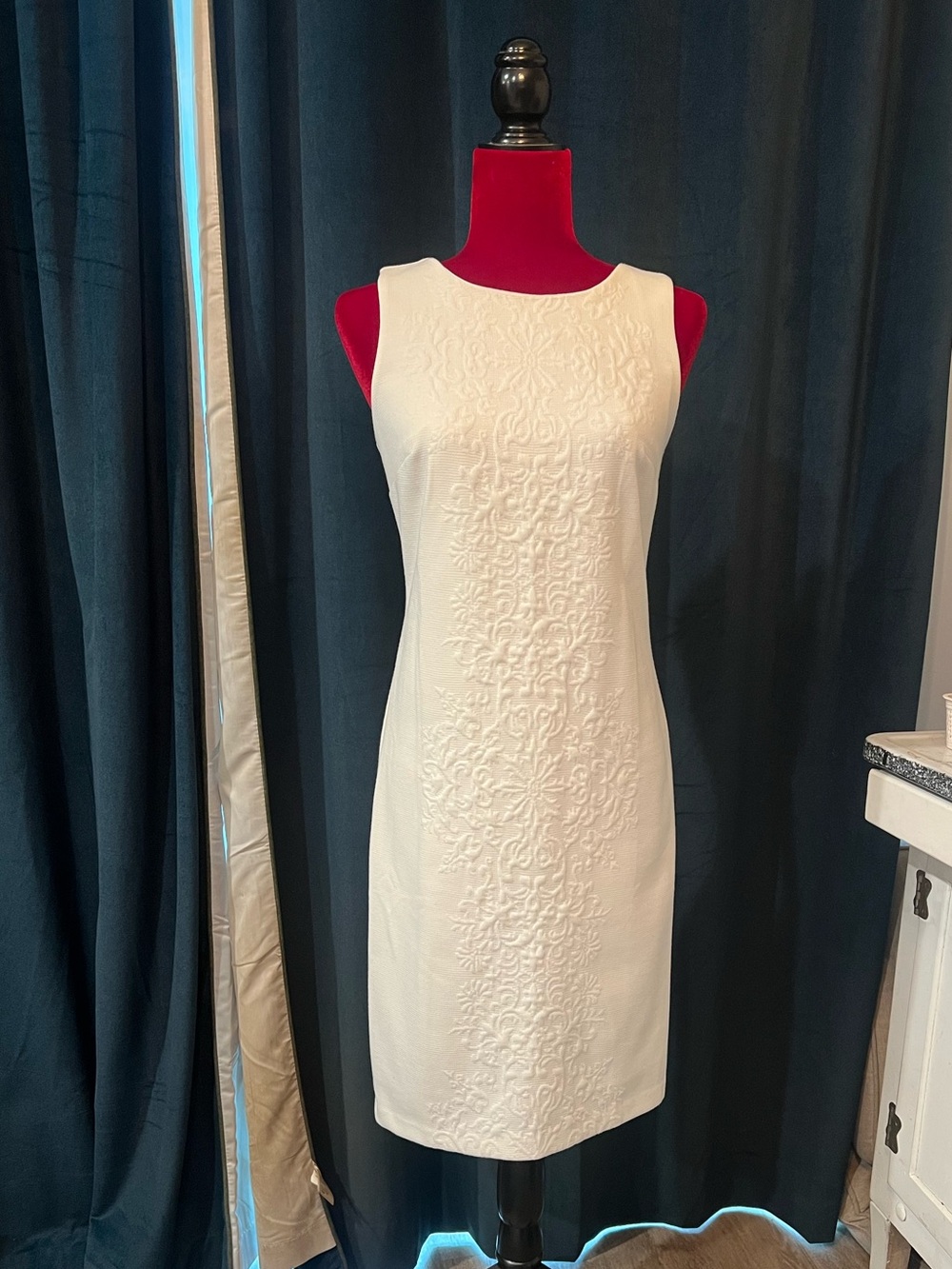 Ann Taylor White Embroidered Midi Sheath Dress